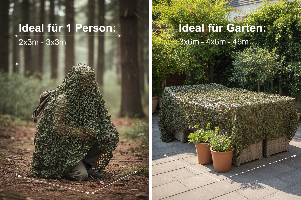 Welche Tarnnetz-Größe ist ideal für eine Person oder für den Garten ?