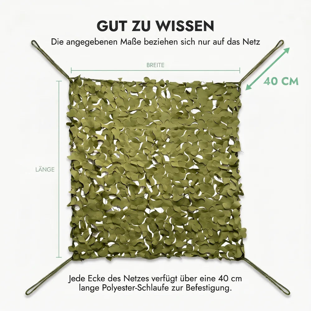Tarnnetz Dreieck Bundeswehr – Gut zu wissen: Maße gelten nur für das Netz, Schlaufe an jeder Ecke zur Befestigung